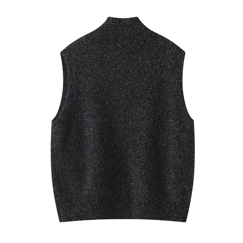 Lekasha Cashmere Sleeveless Half-High Neck Vest for Spring/Autumn - Women's Versatile Slimming Style