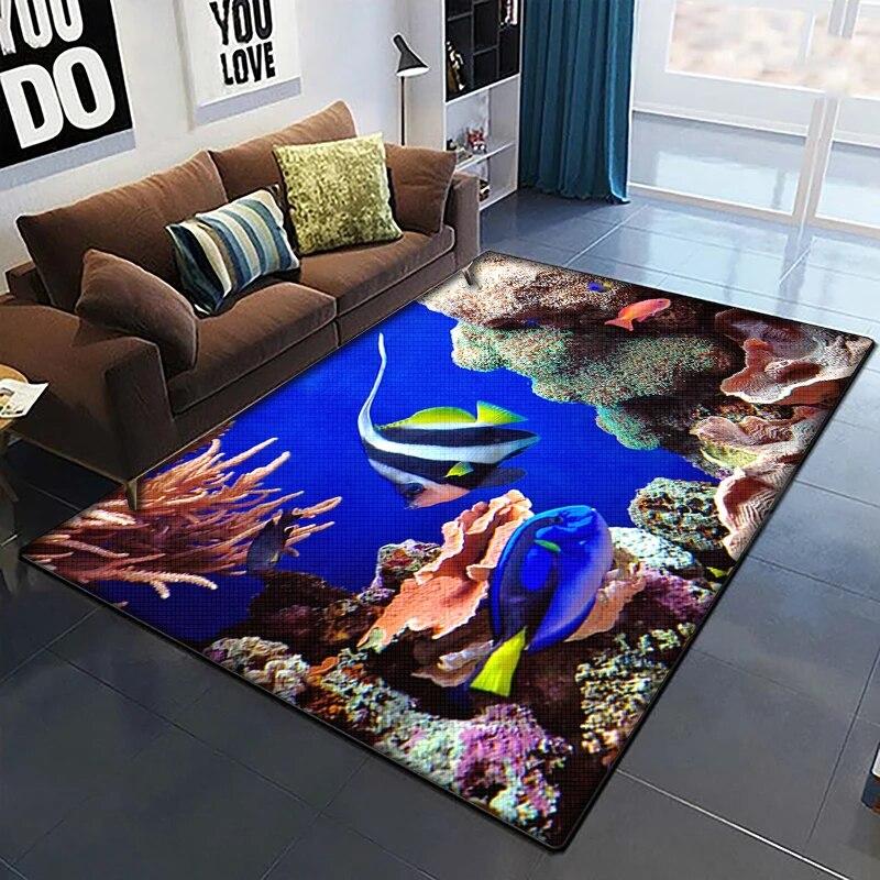 Marine Fish Beautiful Painting Carpet for Living Room Large Area Rug Black Soft Carpet Home Decoration Mats Boho Rugs Picnic