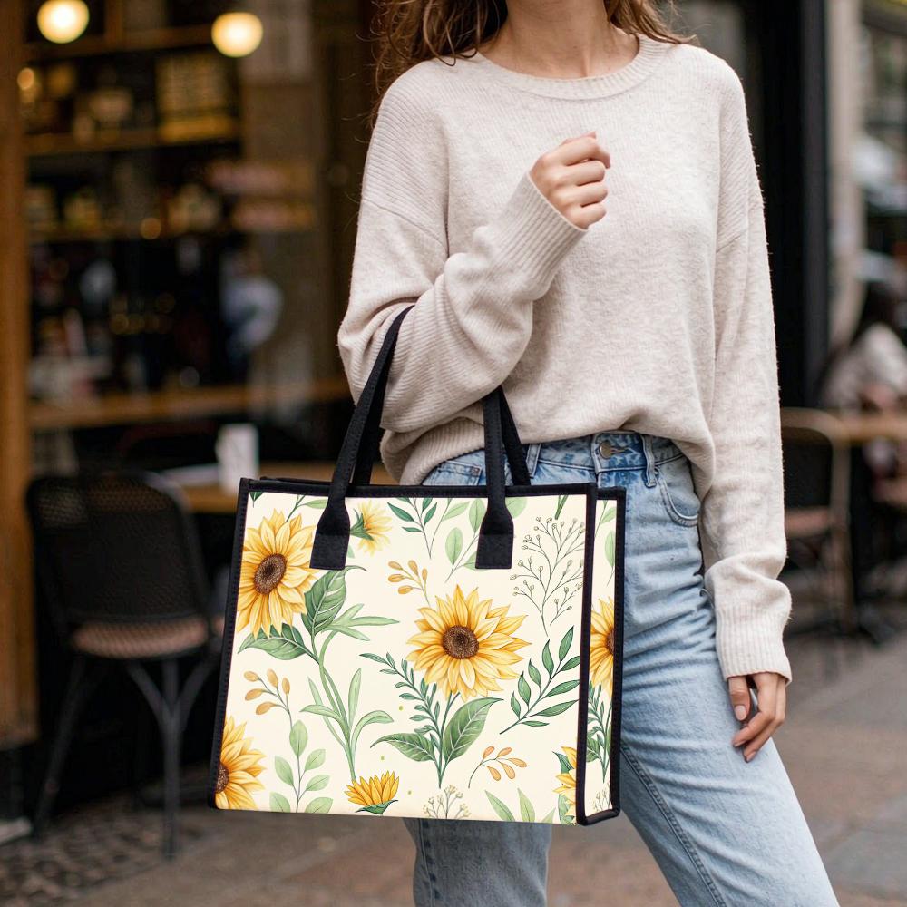 Sunflower Print Tote Bag for Daily Use Shoulder Bag for Outdoor Shopping Commute Portable Stylish Handbag