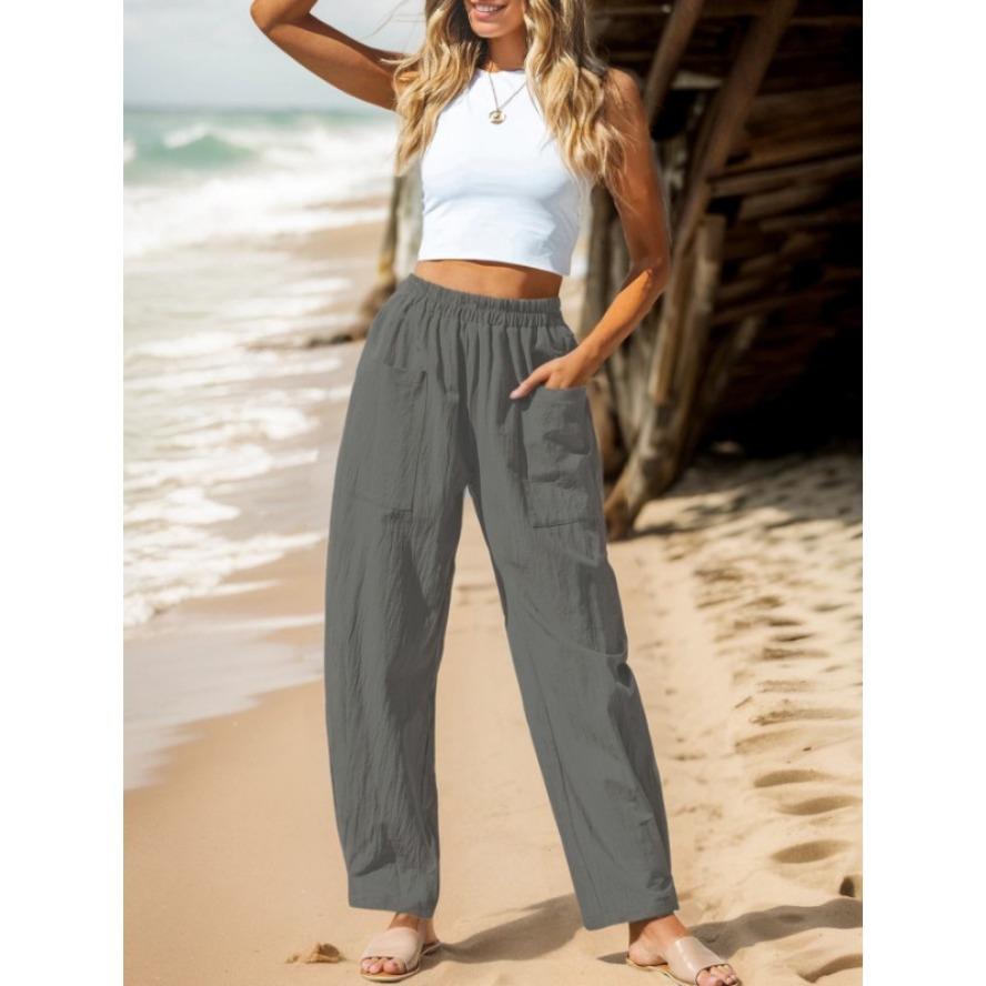 Women's Fashion Casual Solid Color Print High Waist Trousers Pants & Capris