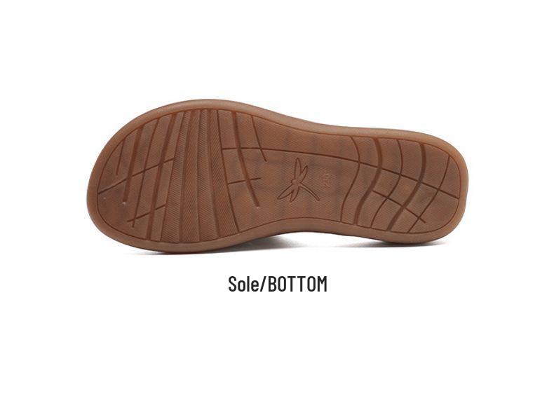Red Dragonfly Women's Genuine Leather Non-slip Summer Slippers - Hollow Flat Bottom Cowhide Sandals for Middle-aged and Elderly.