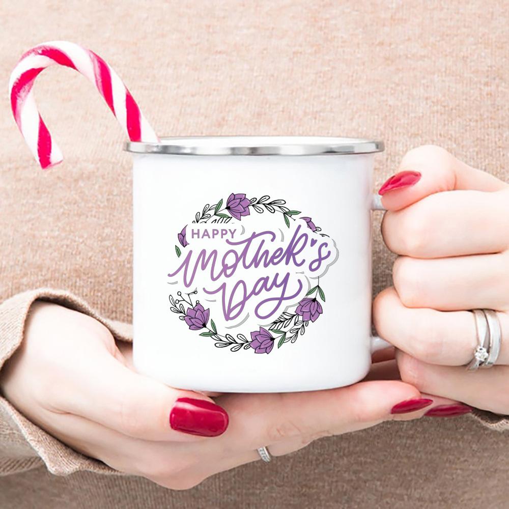 Frohen Muttertag Emaillebecher Weiß Henkeltasse Kaffee Tee Emaillebecher Wasser trinken Das beste originelle und lustige Muttertagsgeschenk