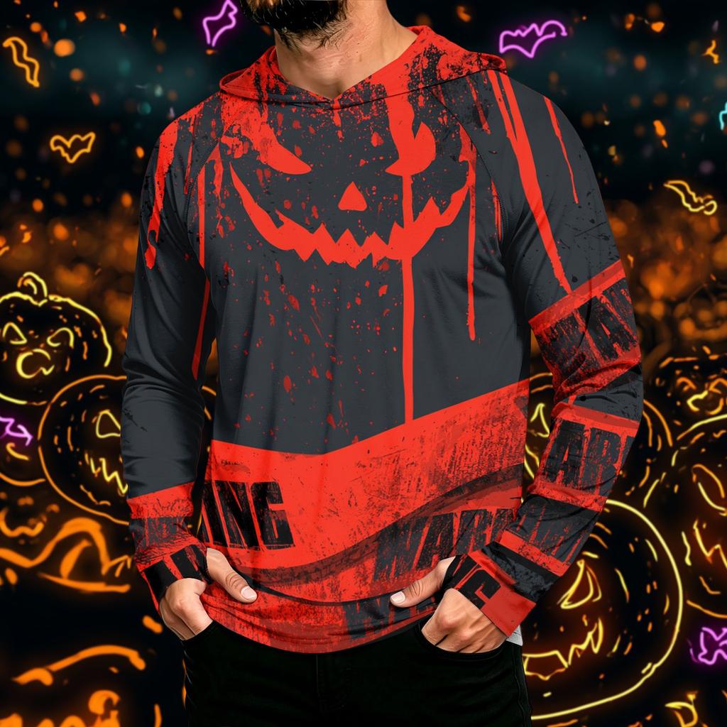 Men's Long Sleeve Hoodie Sun Shirt with Halloween Print