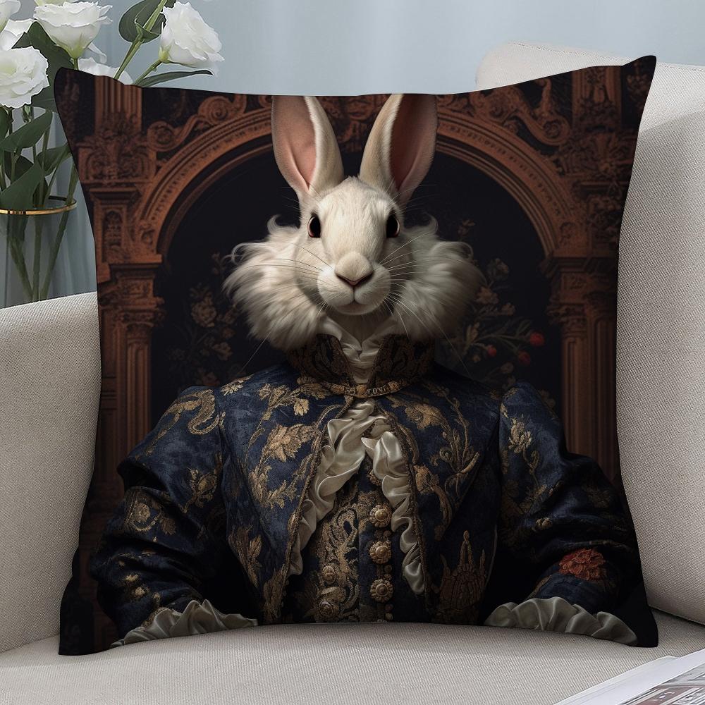 Retro Rabbit Portrait Pillow Case Short Plush Pillow Covers Sofa Decorative Gift Home Double-Sided Printing Cushion Cover