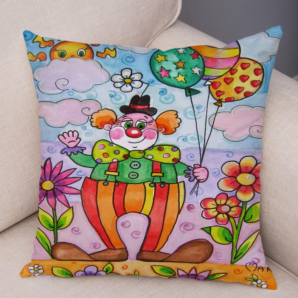 Children Oil Painting Art Cushion Cover Both Sides Plush Pillow Case Decor Cartoon Plant Throw Pillowcase for Sofa Home Car