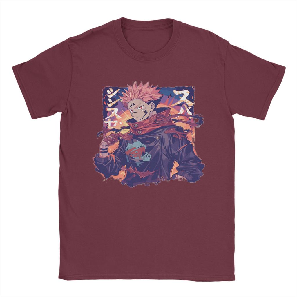 Anime Sukuna TShirts for Unisex Leisure 100 Cotton Tees Round Collar Short Sleeve T Shirts Plus Size Clothing