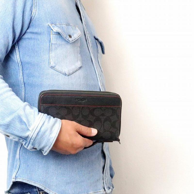 Coach Double Zip Wallet 20 Classic Monogram Long Zipper Closure Coated Canvas And Leather Card Holder Men Wallet Black 67626-N3A