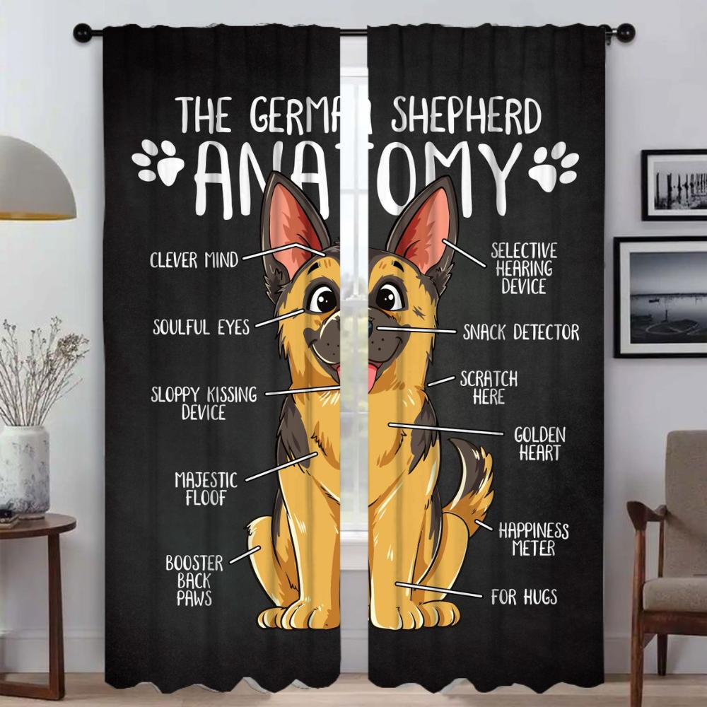 Dog Anatomy Home Interior Curtains for Living Room Partition Halloween Decoration Tulle for Bedroom Blackout Curtains 2 Pieces