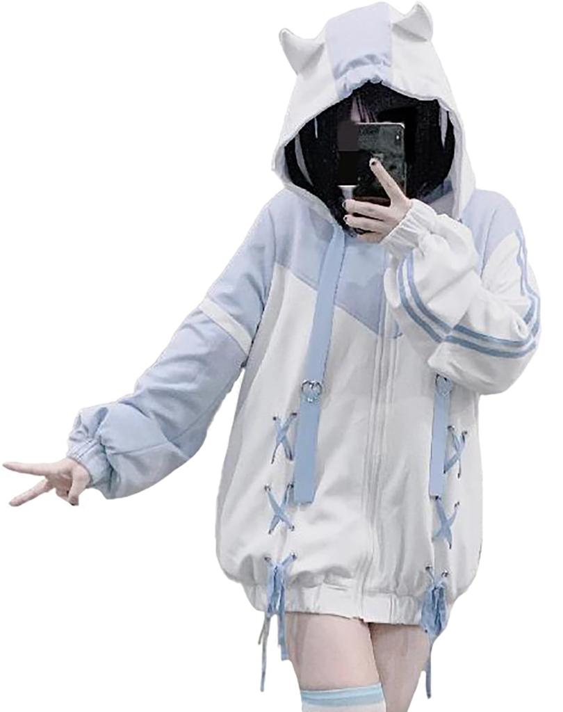 XHSUKADO Yami Kawaii Hoodie with Devil Heart and Ribbon This sweatshirt features a and subculture Perfect for and Available in light blue and Size