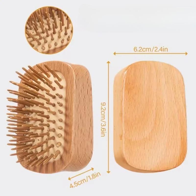Scalp Massage Comb Beech Wood Airbag Hair Brush with Steel Pins Detangling Hair Styling Tool and Scalp Care Styling Accessories