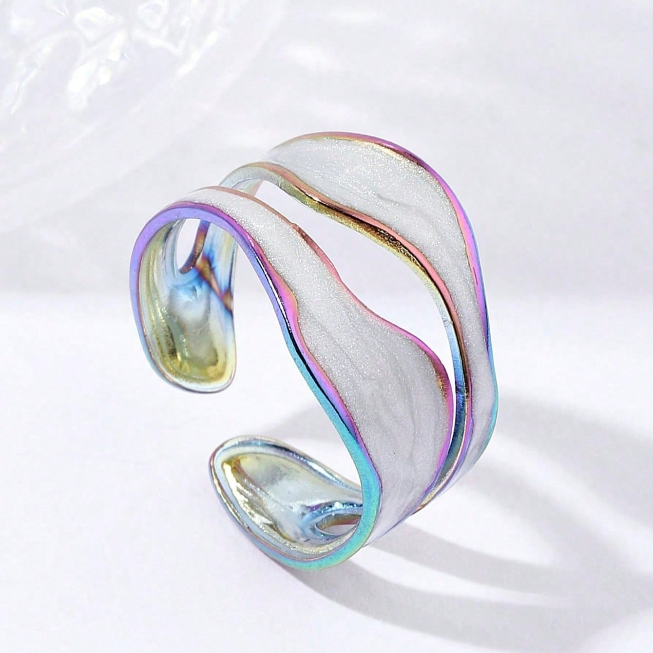 1pc Exquisite White/Green/Open Titanium Stainless Steel Stainless Steel Stainless Steel Ring Creative Ring, Irregular Opening Adjustable Men S Ring One-size