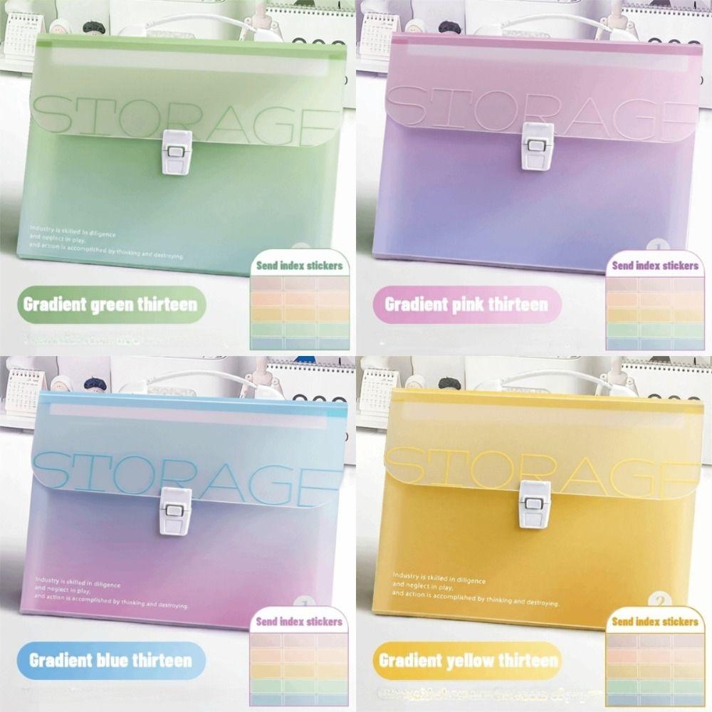 Gradient Color 13 Layer Folder Large Capacity Student Test Paper Storage Bag Office