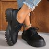 Fashion Block Heel Platform Single Shoes Autumn New Round Toe Front Lace-up Soft Leather Soft Sole Non-slip Low Top Shoes