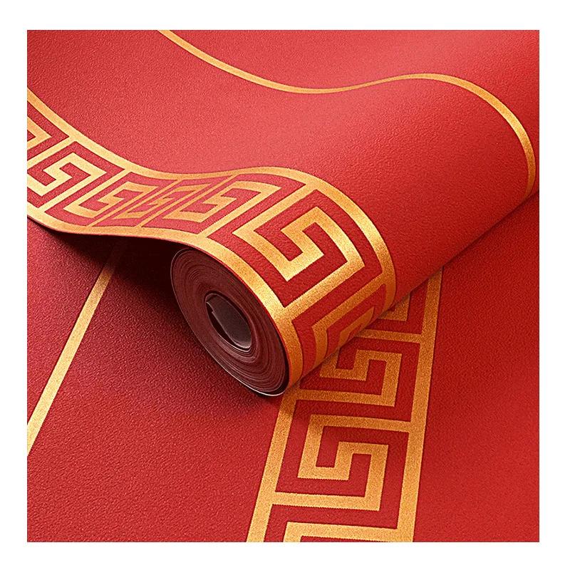 Retro Brown Wallpaper Chinese Style Key Pattern Living Room 3d Three-dimensional Zen Buddhist Hall Classical Home Wallpaper