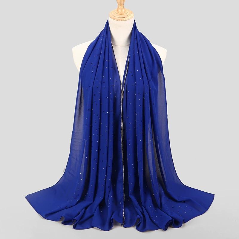 Hot Malaysian Indonesian Pearl Chiffon Stone Edge Turban Spring and Summer Long Women's Hijab Scarf 70x180cm