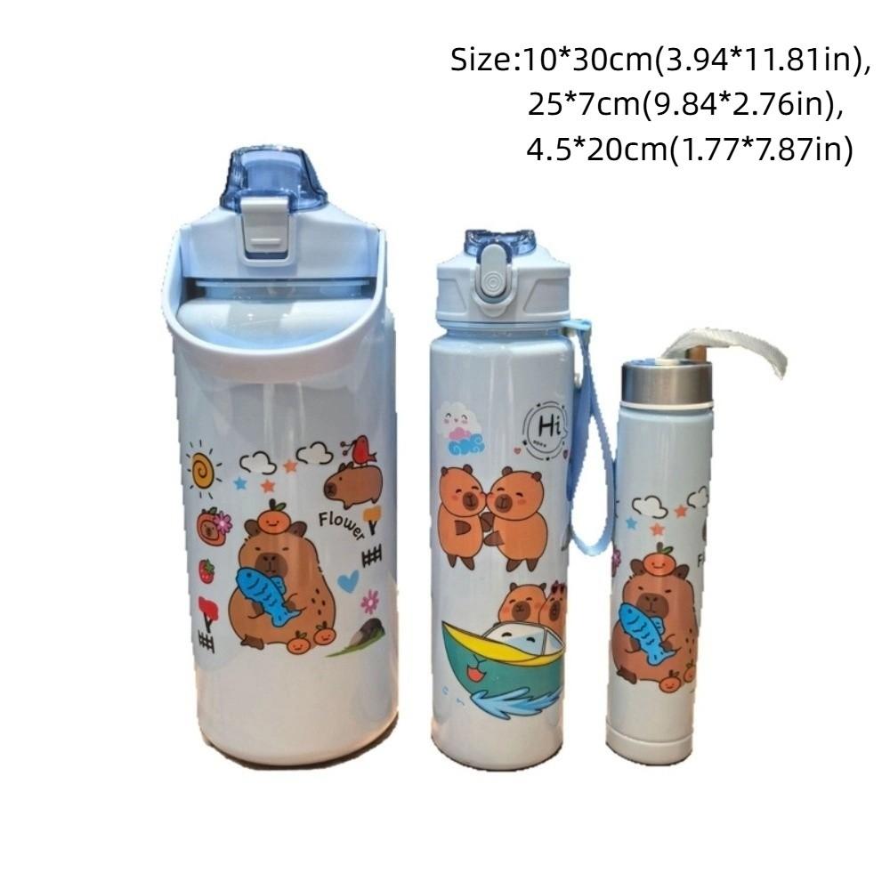 3Pcs New Plastic Capybara Water Cup Cartoon Portable Straw Mug with Lanyard Water Bottle Gifts