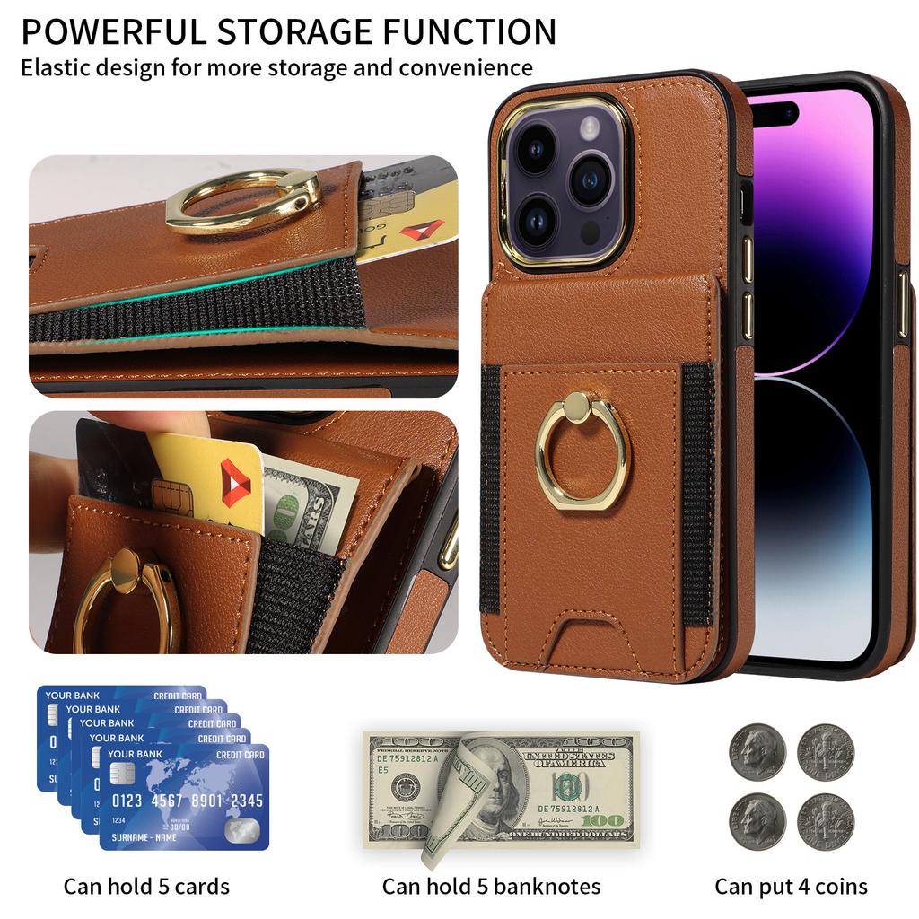 For iPhone 15 PU Leather+TPU Phone Case Card Slots RFID Blocking Kickstand Cover