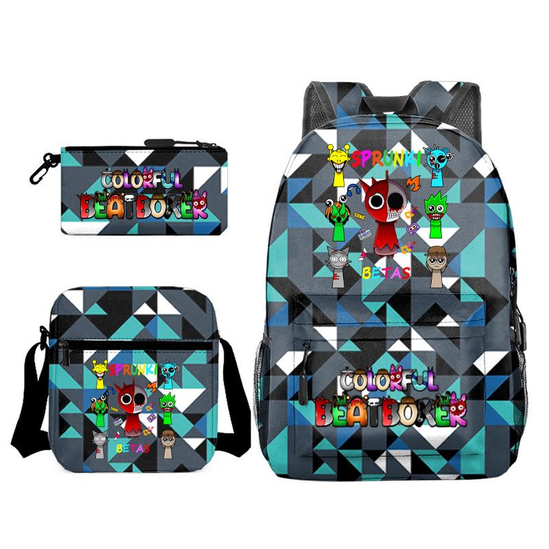 3D New Game Rhythm Box Sprunki School Bag Backpack Elementary and Secondary School Backpack Crossbody Bag Pencil Bag D
