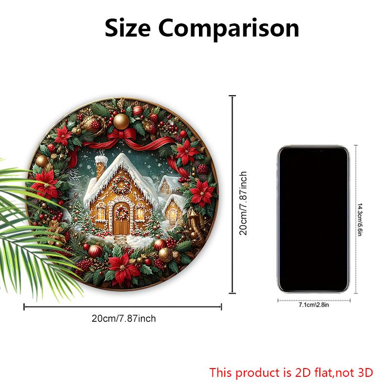 Wooden Christmas Sign with Gingerbread House Pattern - Classic Navidad Round Sign for Front Door Wall Hanging Decor - Ideal Christmas Ornament
