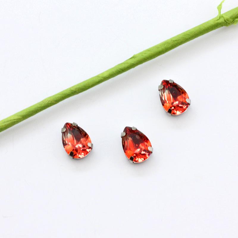 Silberne Klaue Tropfenförmiger Turmalin Diamant Farbverlauf Edelstein für DIY Schmuck, Schuhe, Taschen - 10x14mm Kristallstein.