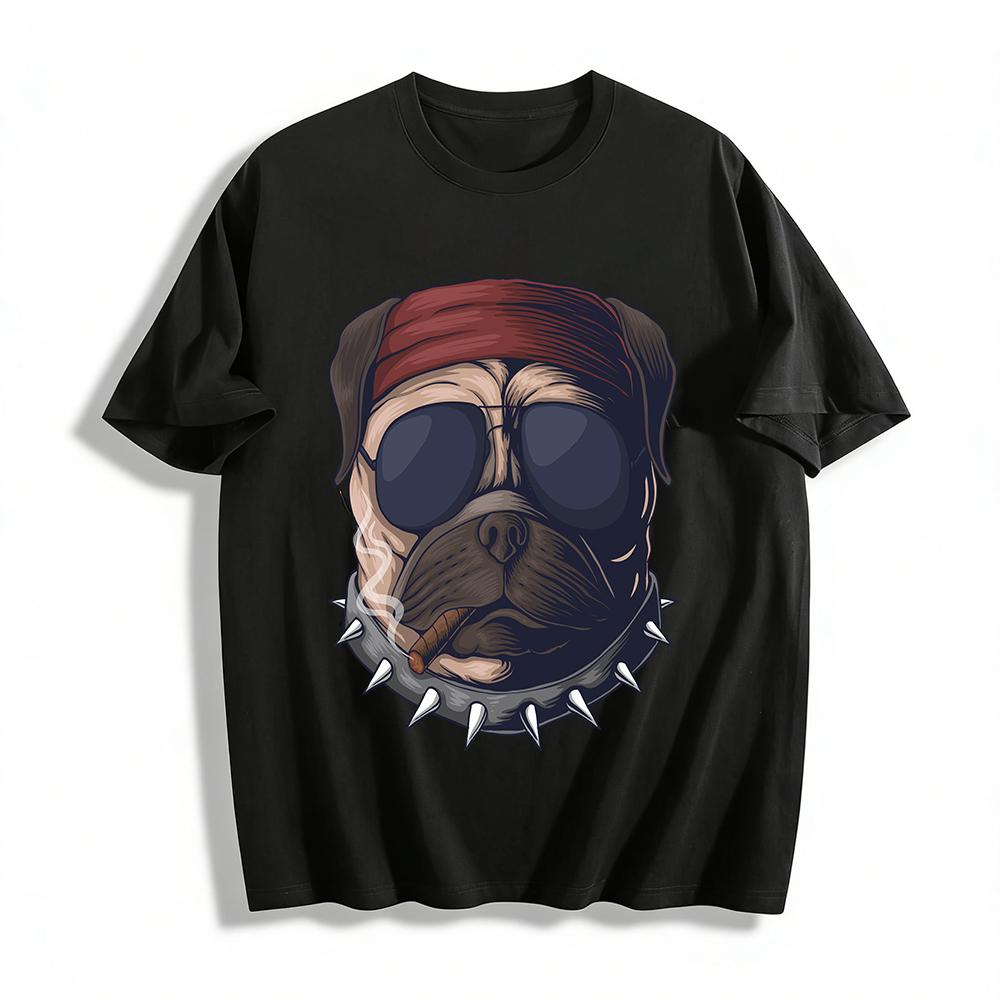 

Cool Street Style Gangster Pug Print T-Shirt For Men And Women Pure cotton T-shirt XXS