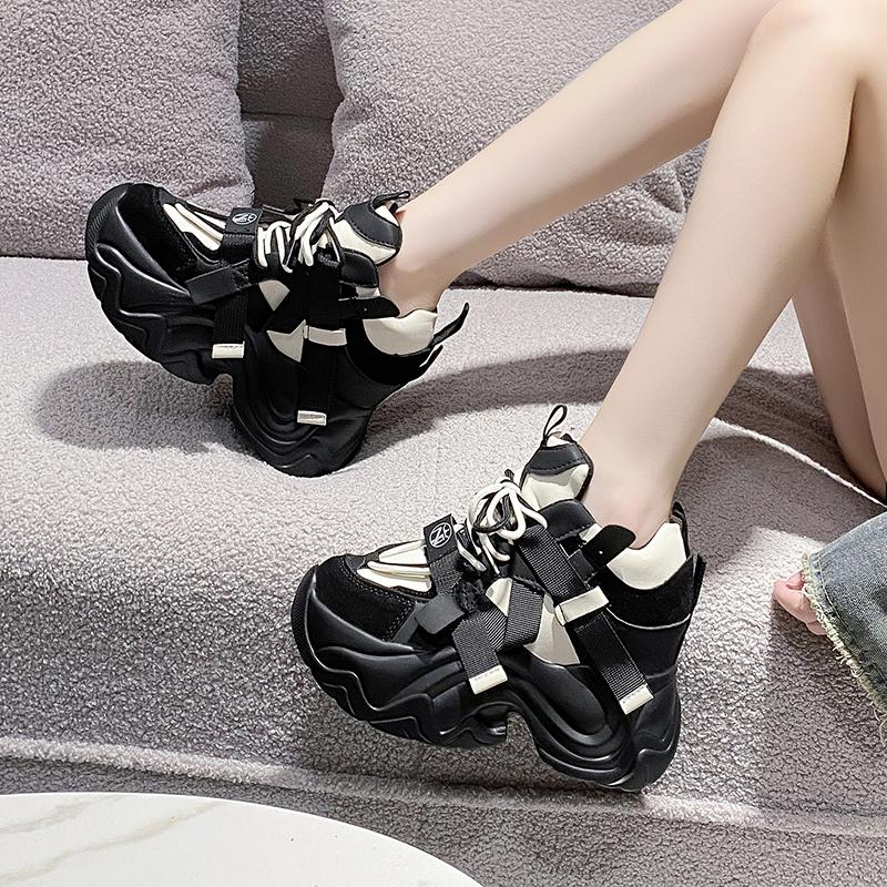 Fashion 2025 New 9.5cm Women Chunky Sneakers Autumn High Platform Dad Shoes Women Casual Trainer Sneakers Thick Sole Vulcanize Shoes