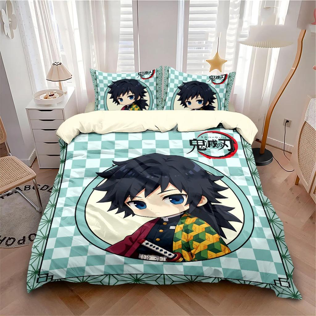 Japanese anime Duvet Cover Tomioka Giyuu Bedding Set Cartoon D-Demon-Slayer Duvet Cover for Adults Bedroom Decor