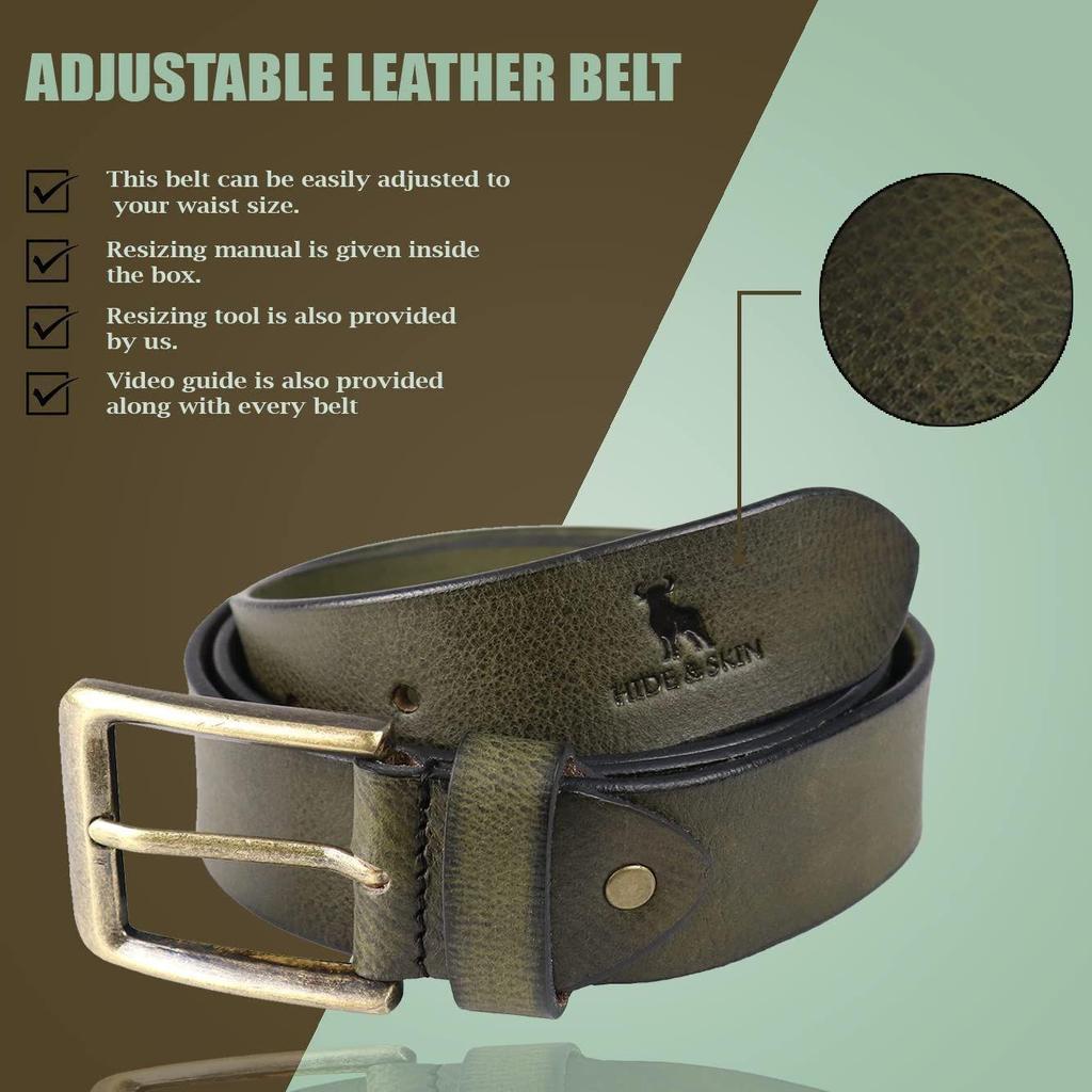 Full Grain Genuine Leather Belt for Men | Belt for men leather | Casual Belt | Jeans Belt |Adjustable Free size fits 28-40 inches | Gift Box included