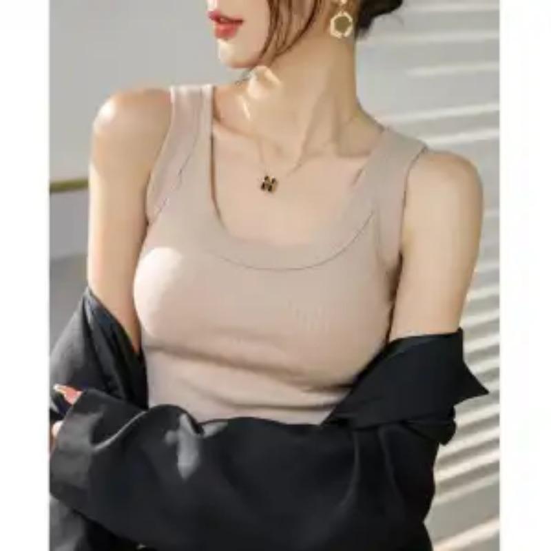 Slim Fit Camisole with Spiral Pattern Vest Women's Solid Colorall-match Sleeveless Vest
