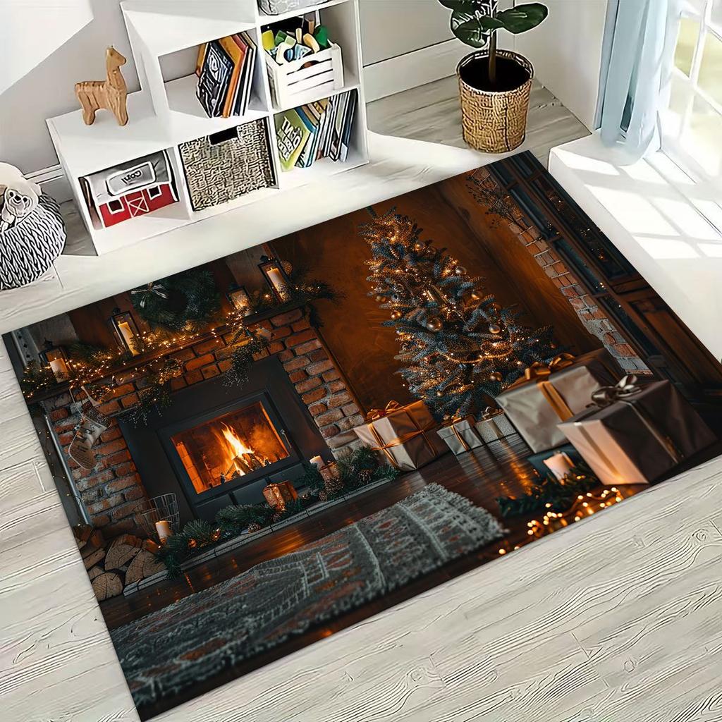 Frohes Neues Jahr Frohe Weihnachten Weihnachtsbaum Weihnachtsmann Cartoon Geschenk Teppich Teppich für Schlafzimmer Wohnzimmer Sofa Haus Fußmatte Dekoration,Rutschfest