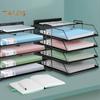 4-Tier Office Storage Rack with Pen Holder Metal Mesh Desktop Organizer File Stand File Manager Desk Accessories