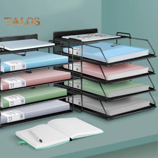 Suport de depozitare pentru birou cu 4 niveluri cu suport pentru stilou, plasă metalică, organizator de birou, suport pentru fișiere, accesorii pentru birou