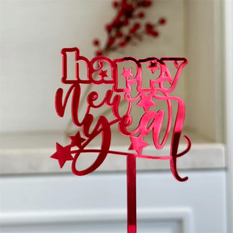 

Happy New Year Acrylic Cake Toppers Star Pattern Gold Red Color DIY Cupcake Flags for 2025 New Year s Eve Party Cake Decoration 10Pcs