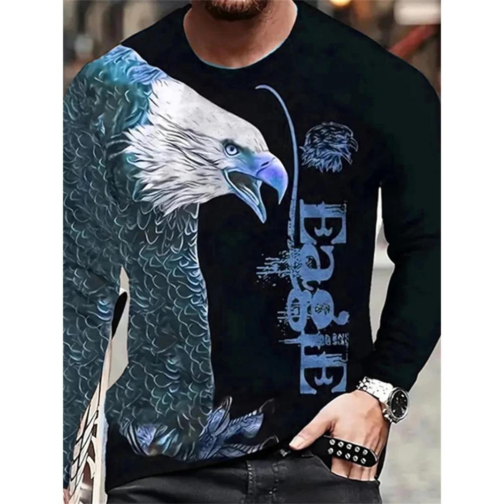 Animal Eagle 3D Digital Printed Men's Fashion Trend Round Neck Long Sleeved T-shirt