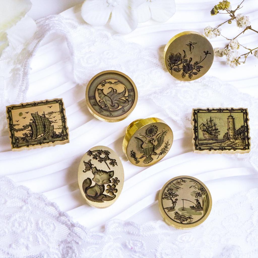 Three-Dimensional Engraved Brass Wax Seal Stamp Head with Frosted Irregular Multi-Layer Design