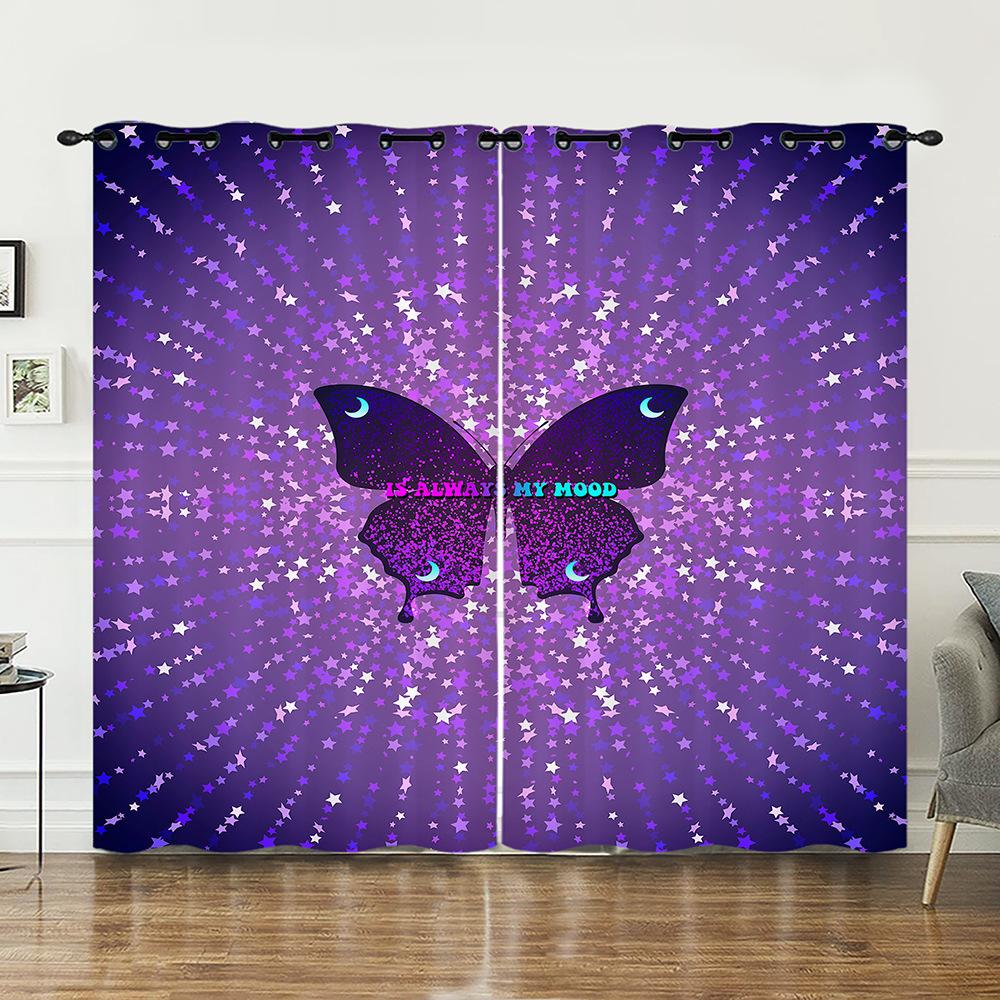 Curtain Butterfly Animal Illustration 3D Digital Printing Blackout Curtain Punching