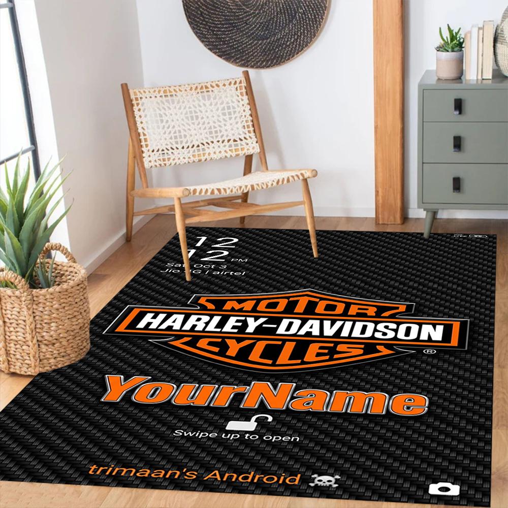 Harley-davidson Motorcycles Customize Your Name Floor Rug Office Rug Perfect for Outdoor Living Rooms Game Room Balcony Anti-slip Rug Decorate Offices