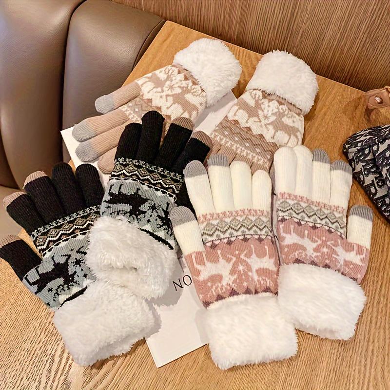Gants de Noël en tricot jacquard motif renne, manchette en peluche, gants épais et chauds, gants doux et résistants au froid pour écran tactile, automne-hiver