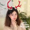 Bowknot Antlers Headband Plush Ball Elk Hair Hoop Cute Deer Horn Hair Band  Festival Decoration