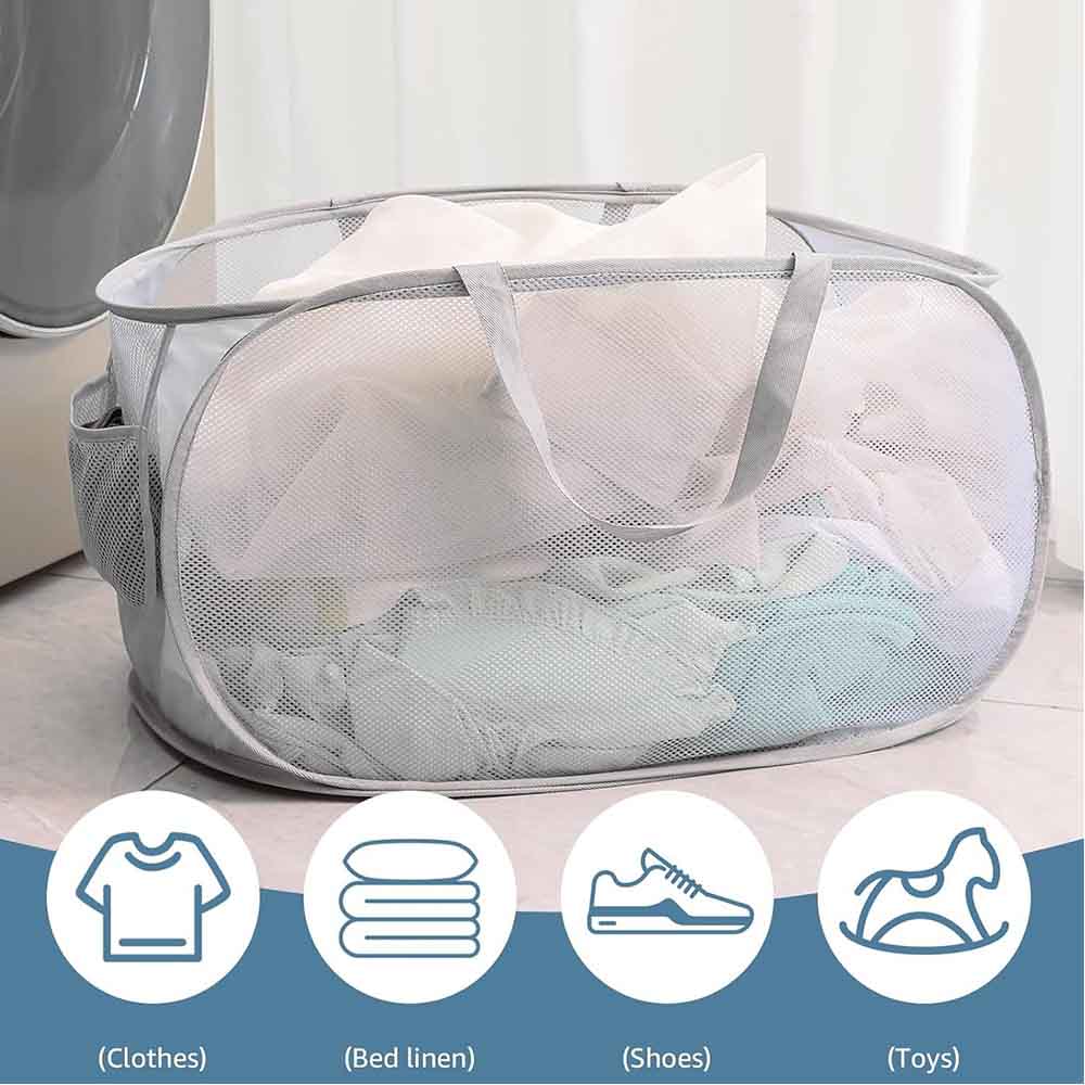 Foldable Pop-up Laundry Baskets 3pcs with Handle Mesh Fabric