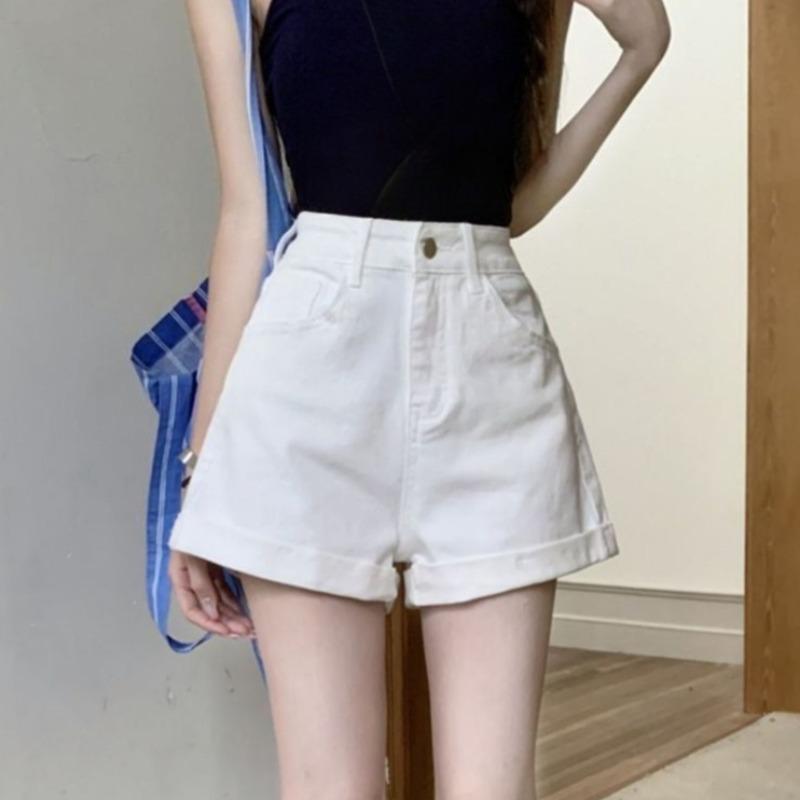 Women's White Revers Denim Shorts 2025 New Trend High Waisted Versatile Ladies Trousers Korean Style Summer Wide Leg Short Pants