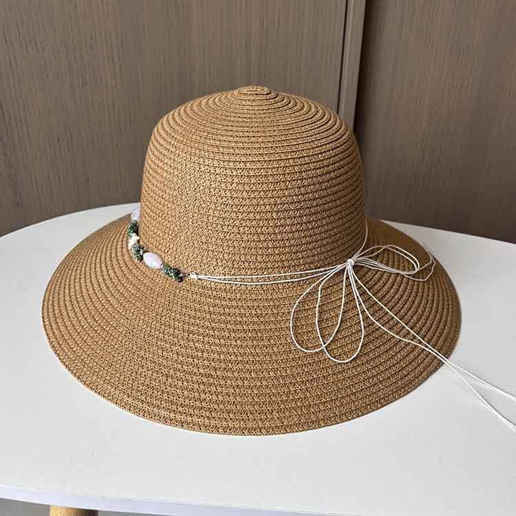 Summer Dome Big Brim Straw Hat Women's Pearl Braided Lace-Up Sunshade Sunscreen Hat Straw Vacation Big Brim Sun Hat