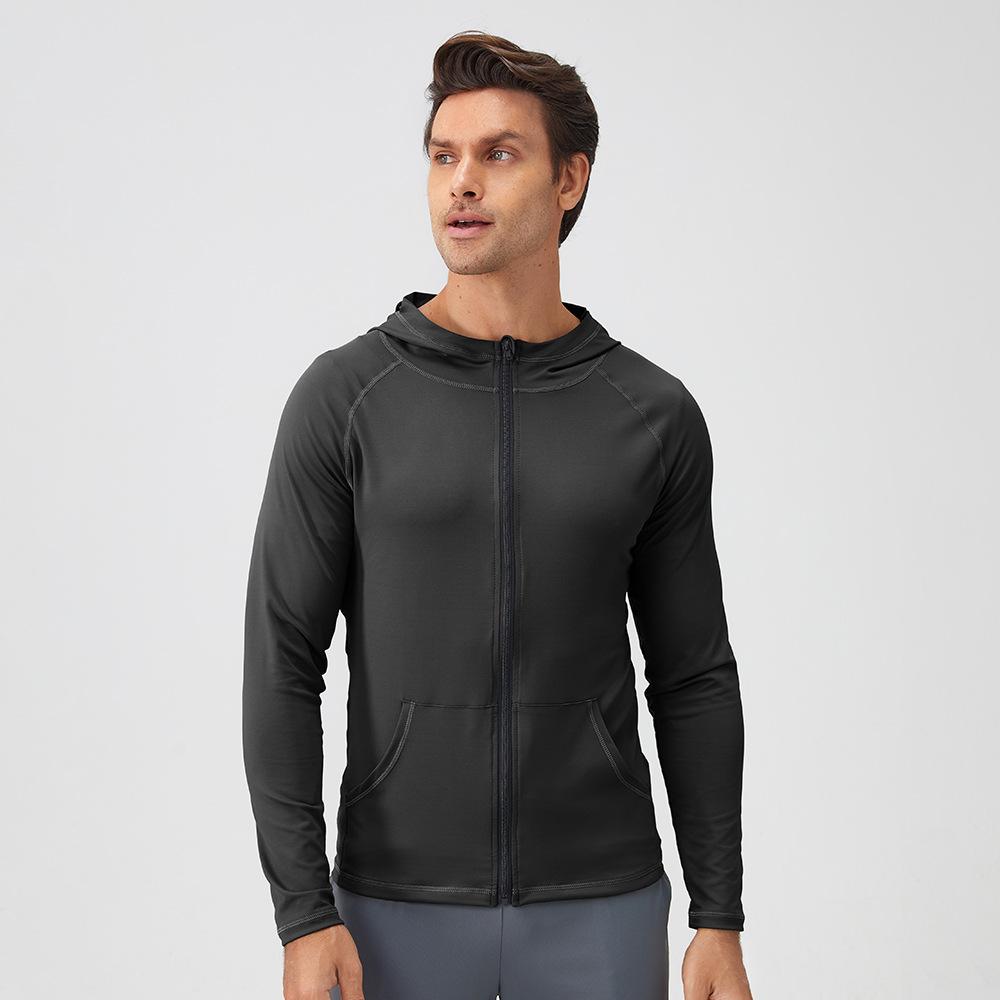 Pánská celorozepínací sportovní trička s kapucí UPF 50+ s ochranou proti slunci s dlouhým rukávem Sportovní rybářské košile Sportovní košile na cvičení a běhání s kapucí