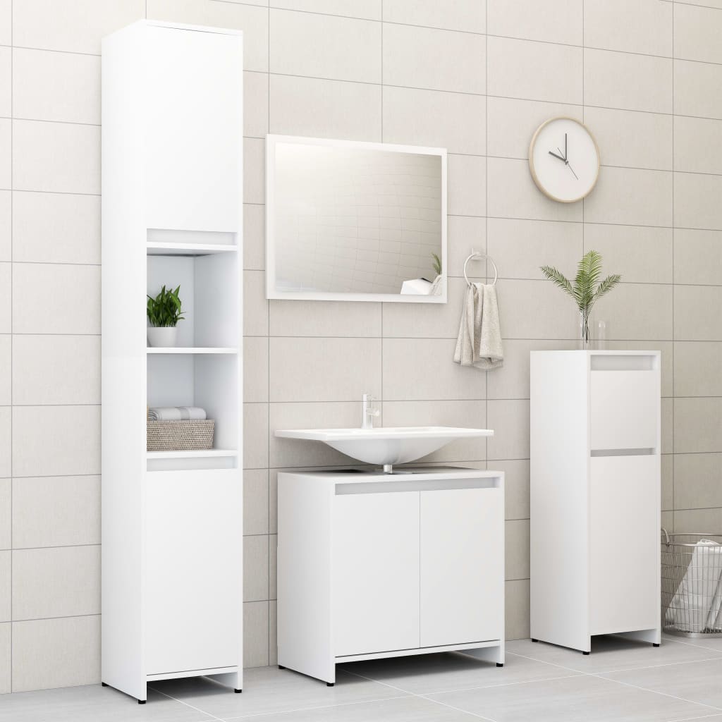 4 Piece Bathroom Furniture Set White Particleboard