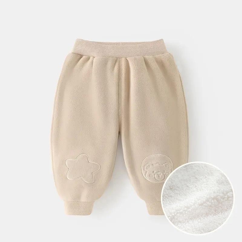 

Детские повседневные спортивные штаны Осень Зима Бархатные штаны Ollie для мальчиков Мультяшные теплые брюки для девочек Детская одежда для малышей свободного кроя 120 бежевый