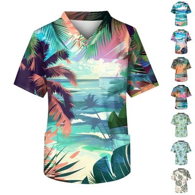 Men's Short Sleeve V-Neck  Print Chest Pocket Care Top