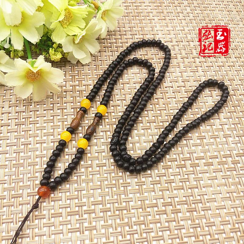 Jade Pendant with Hand-Woven Chicken Wing Wood and Beeswax Beads Necklace Rope Imitation Jade