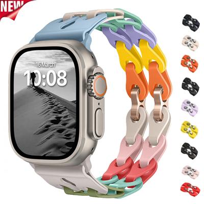 Pulseira de Silicone de Elo Duplo para Apple Watch Band Ultra 2 49mm 44mm 40mm 45mm 41mm 42mm Bracelete para Series 9 8 7 6 5 4 SE 3