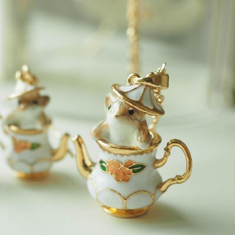Enamel Chipmunk Teapot Earrings Trendy Pendant Necklace Stylish Woman Accessory