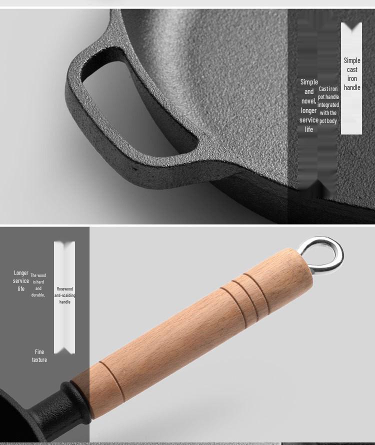 Non-Stick Cast Iron Flat-Bottom Wok - Gas Stove Compatible Pancake and Steak Frying Pan